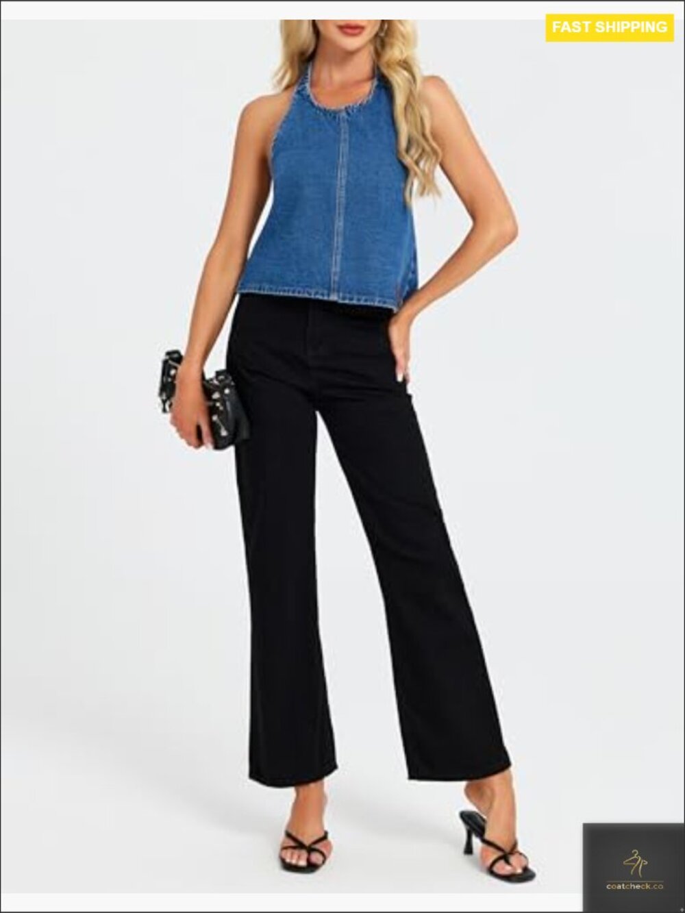 Halter Denim Vest Sleeveless Open Back Y2K Western Waistcoat Crop Jean Top Party - Picture 6 of 7